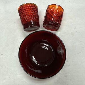 Lot Of 3 RED Vtg L.G. Wright S Repeat Pattern Glass Toothpick Votive Holders +